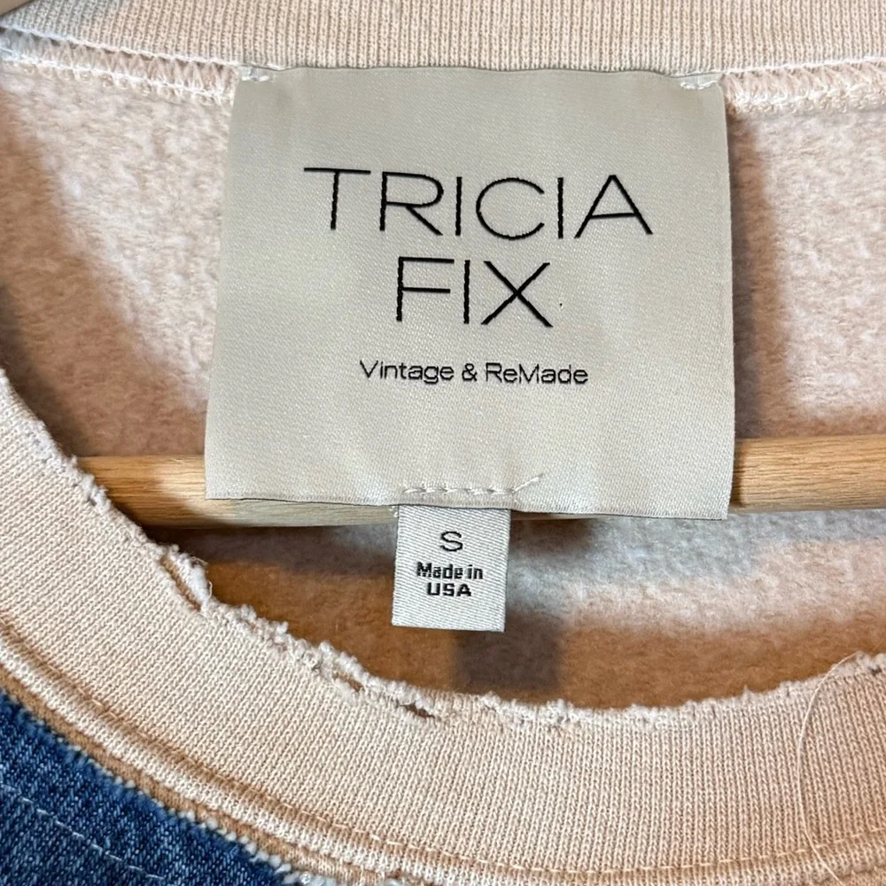 Free People x Tricia Fix Stars & Stripes Patchwork Crewneck Sweater Size Small - Picture 5 of 6